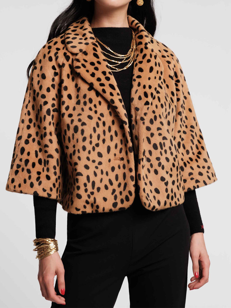Leopard Printed Faux Cropped Jacket