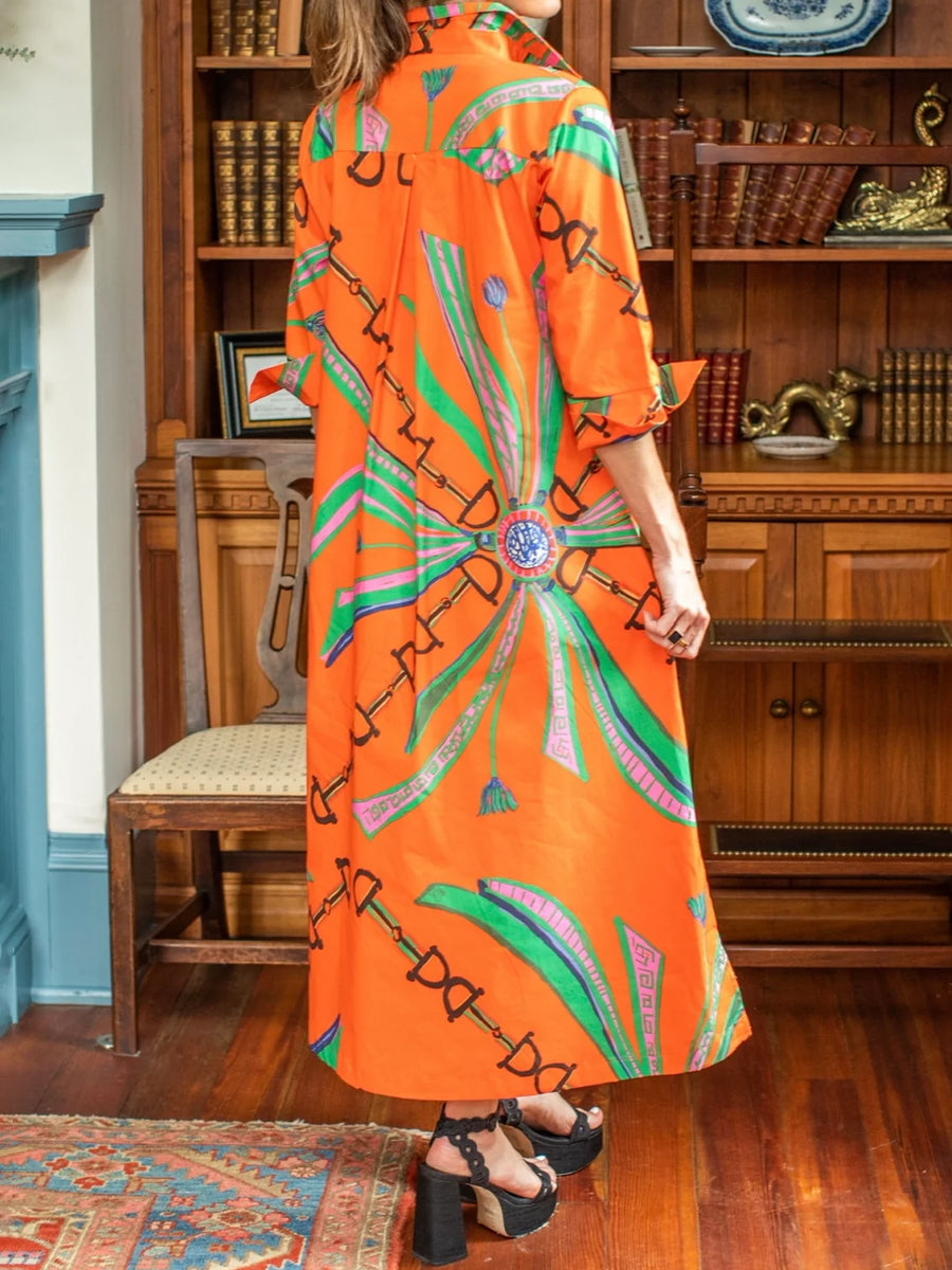 Printed Belted Loose Maxi Dress