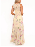 Yellow Pink Floral Chiffon Maxi Dress