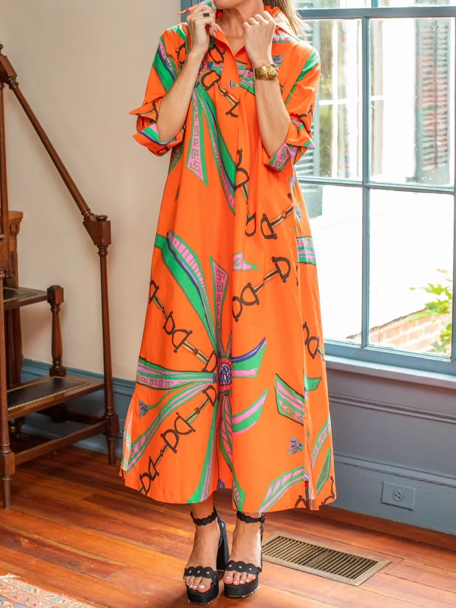 Printed Belted Loose Maxi Dress