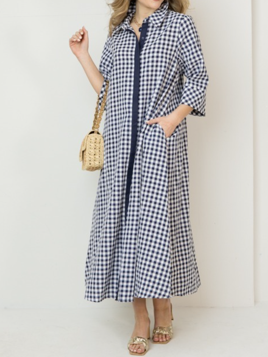 Multicolor Gingham Collared Maxi Dress