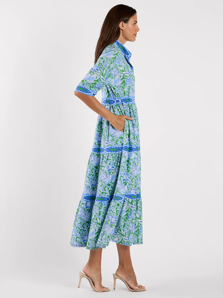 Boho Block Print Split Neck Dress