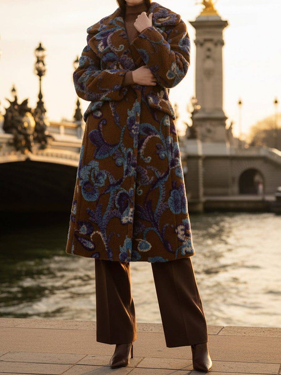 Wide Lape Printed Long Coat