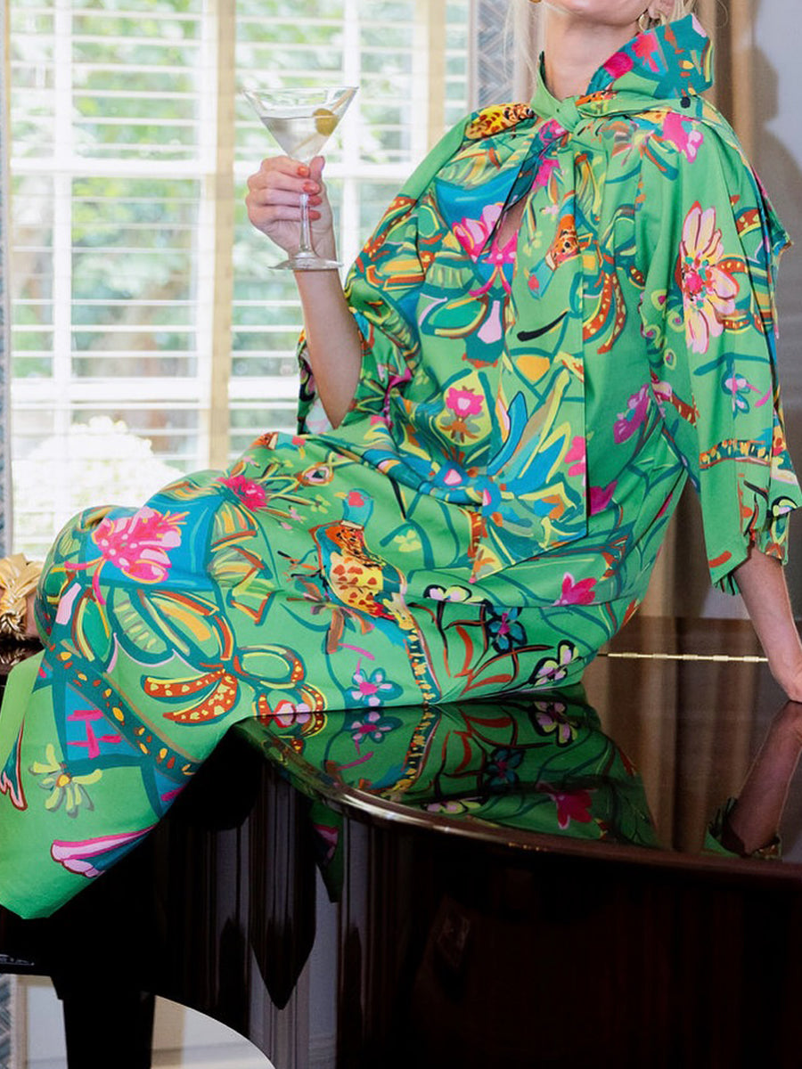 Printed Bow Loose Maxi Dress