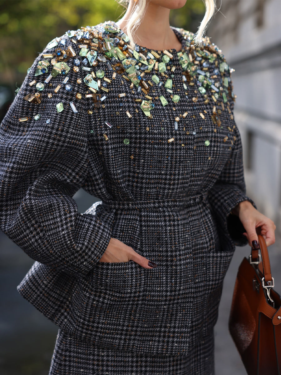 Plaid Print Rhinestone Sparkle Two Pieces Dress