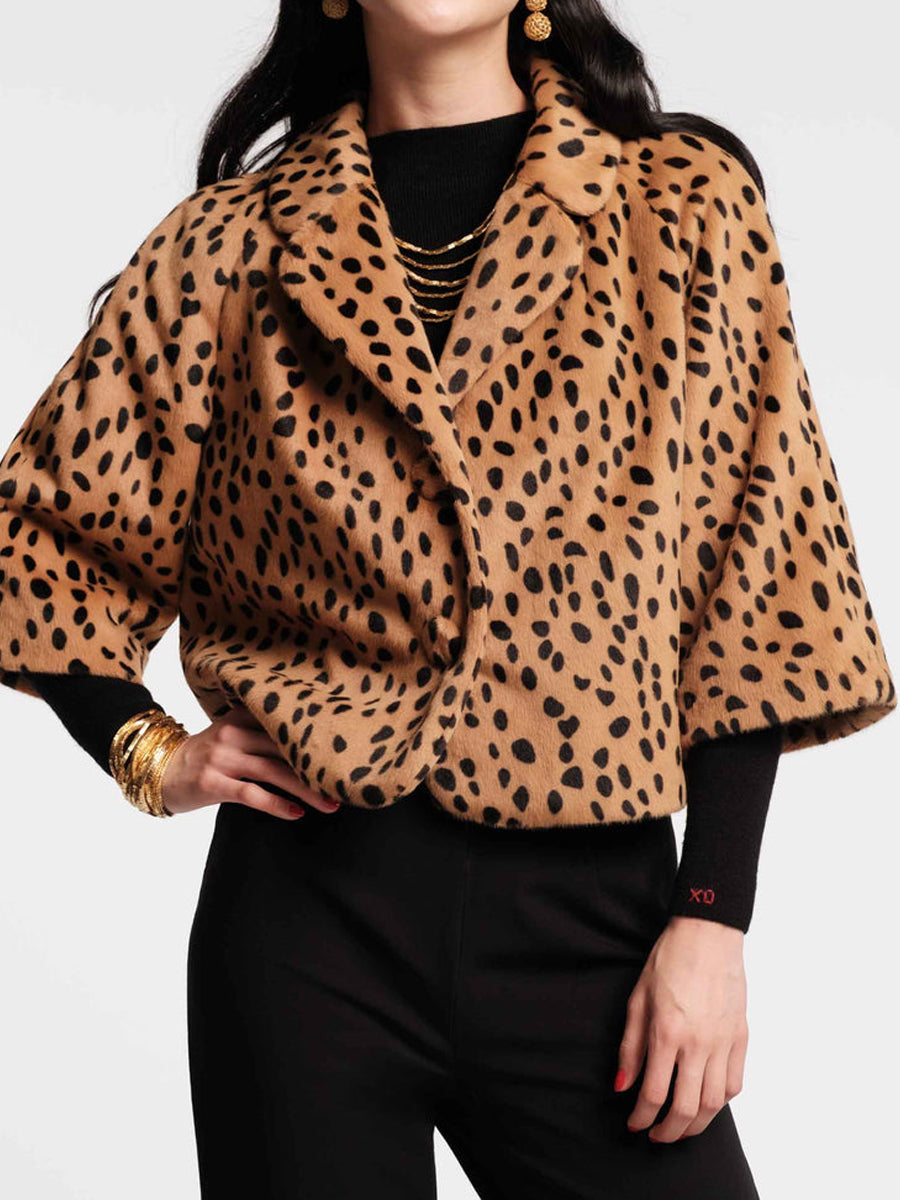 Leopard Printed Faux Cropped Jacket
