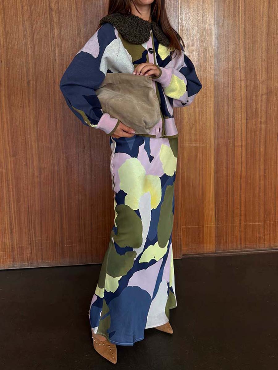 Detachable Collar Printed Two Pieces Dress