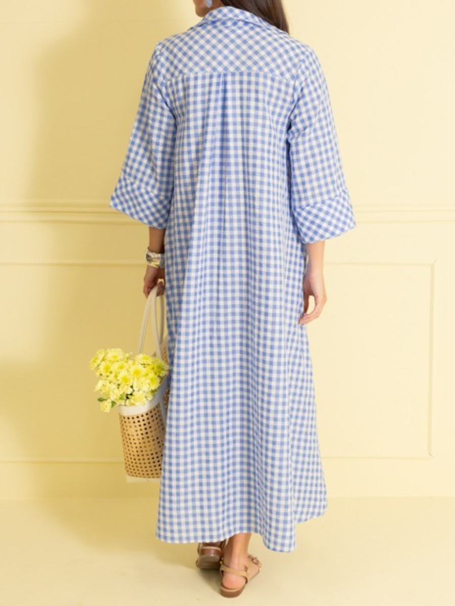Multicolor Gingham Collared Maxi Dress
