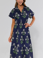 Navy Floral Print Midi Dress