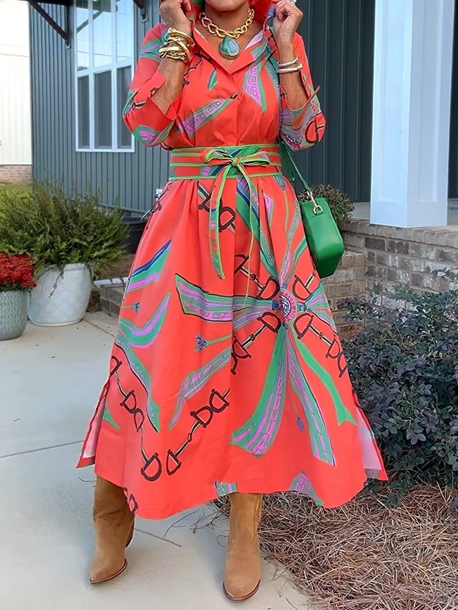 Printed Belted Loose Maxi Dress