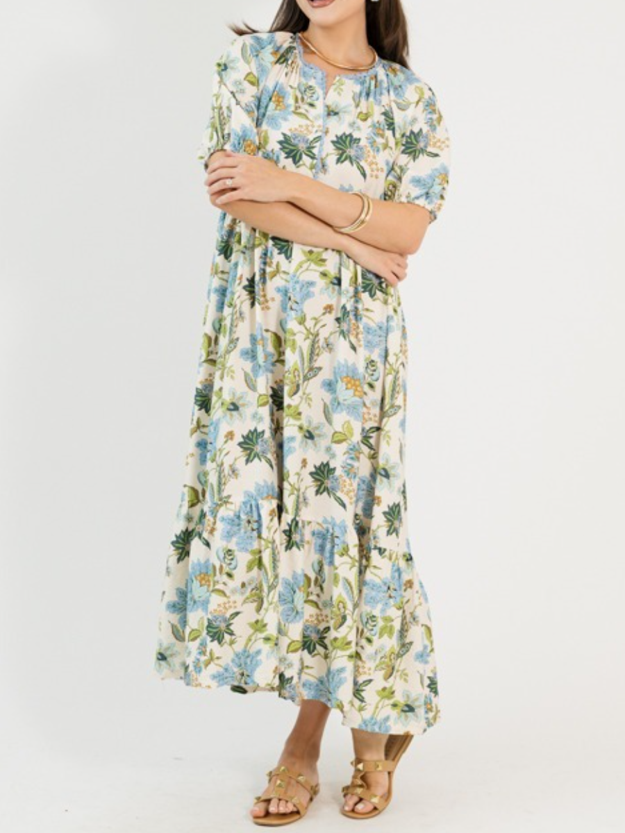 Comfy Blue Floral Frenzy Maxi Dress