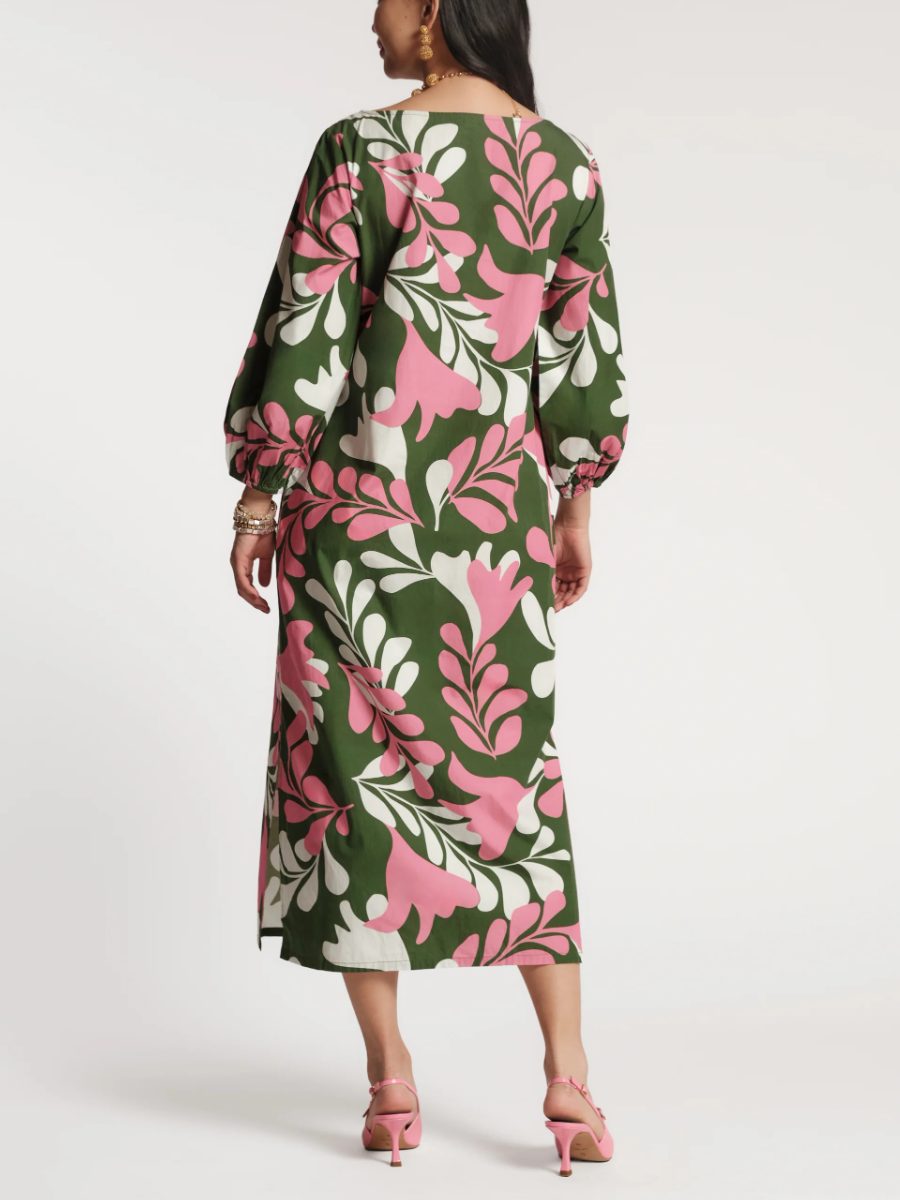 Multicolor Puff Sleeve Maxi Dress