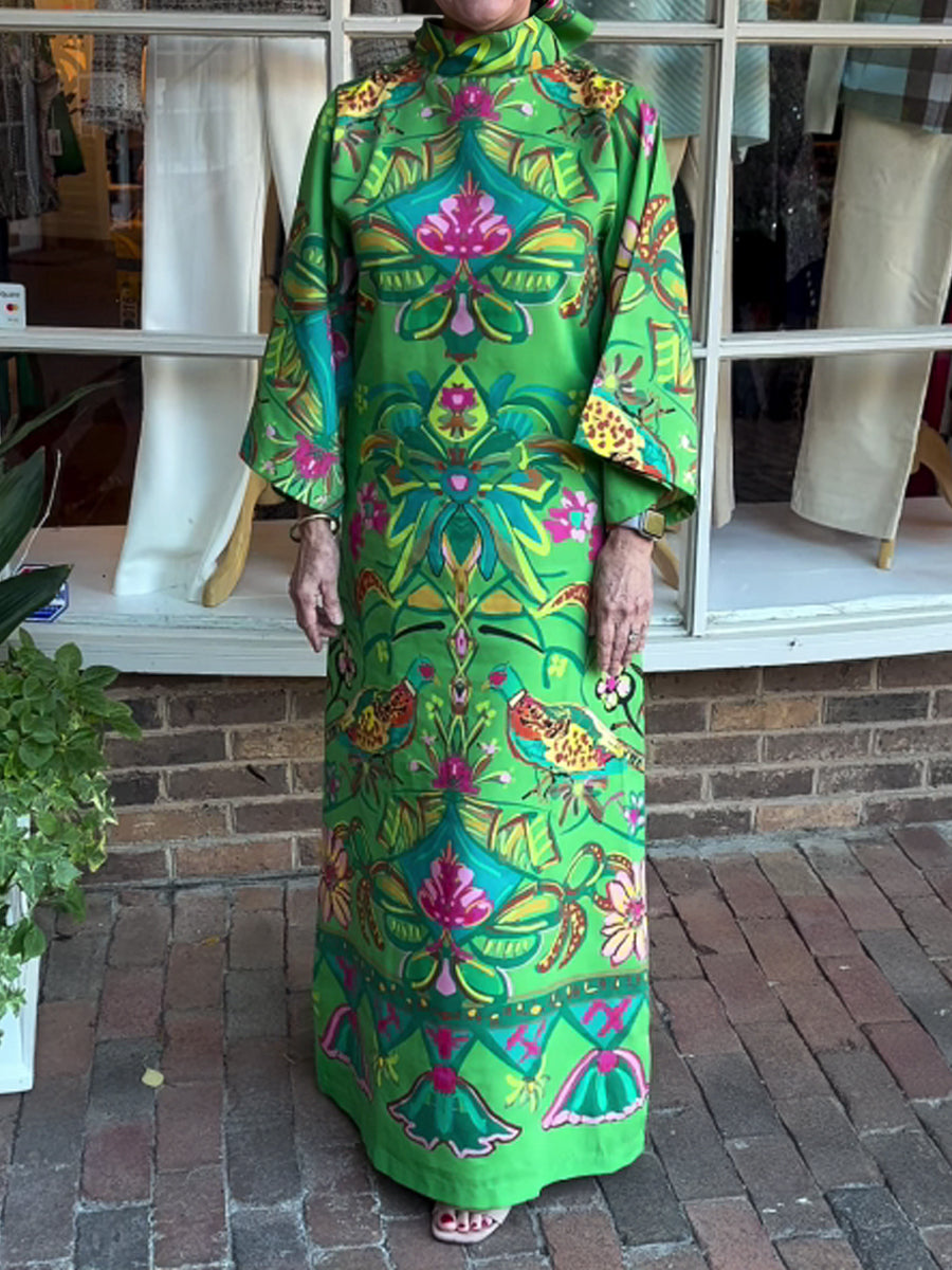 Printed Bow Loose Maxi Dress