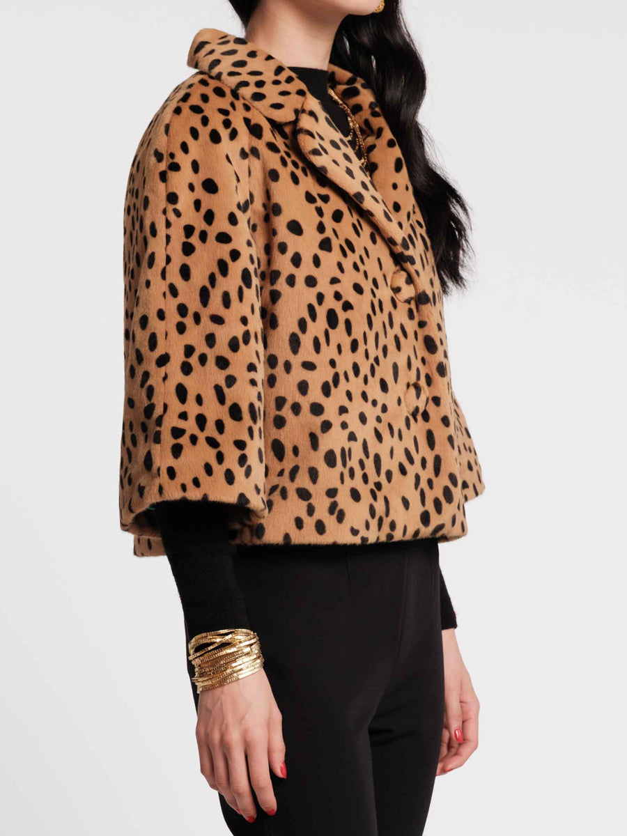 Leopard Printed Faux Cropped Jacket