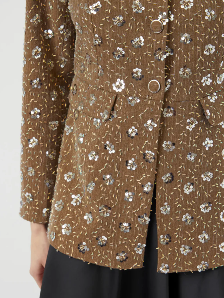 Embroidered Sequin Floral Textured Jacket