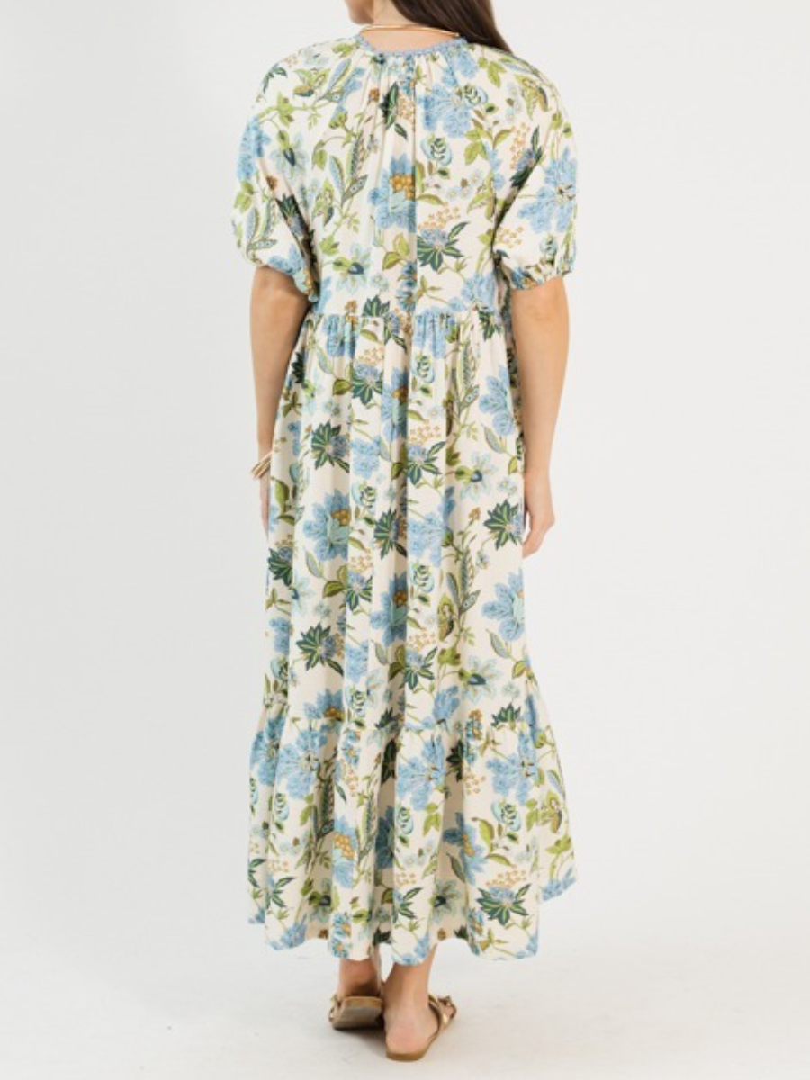 Comfy Blue Floral Frenzy Maxi Dress