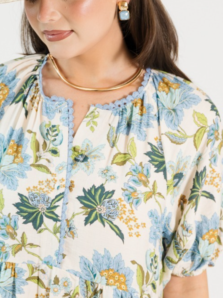 Comfy Blue Floral Frenzy Maxi Dress