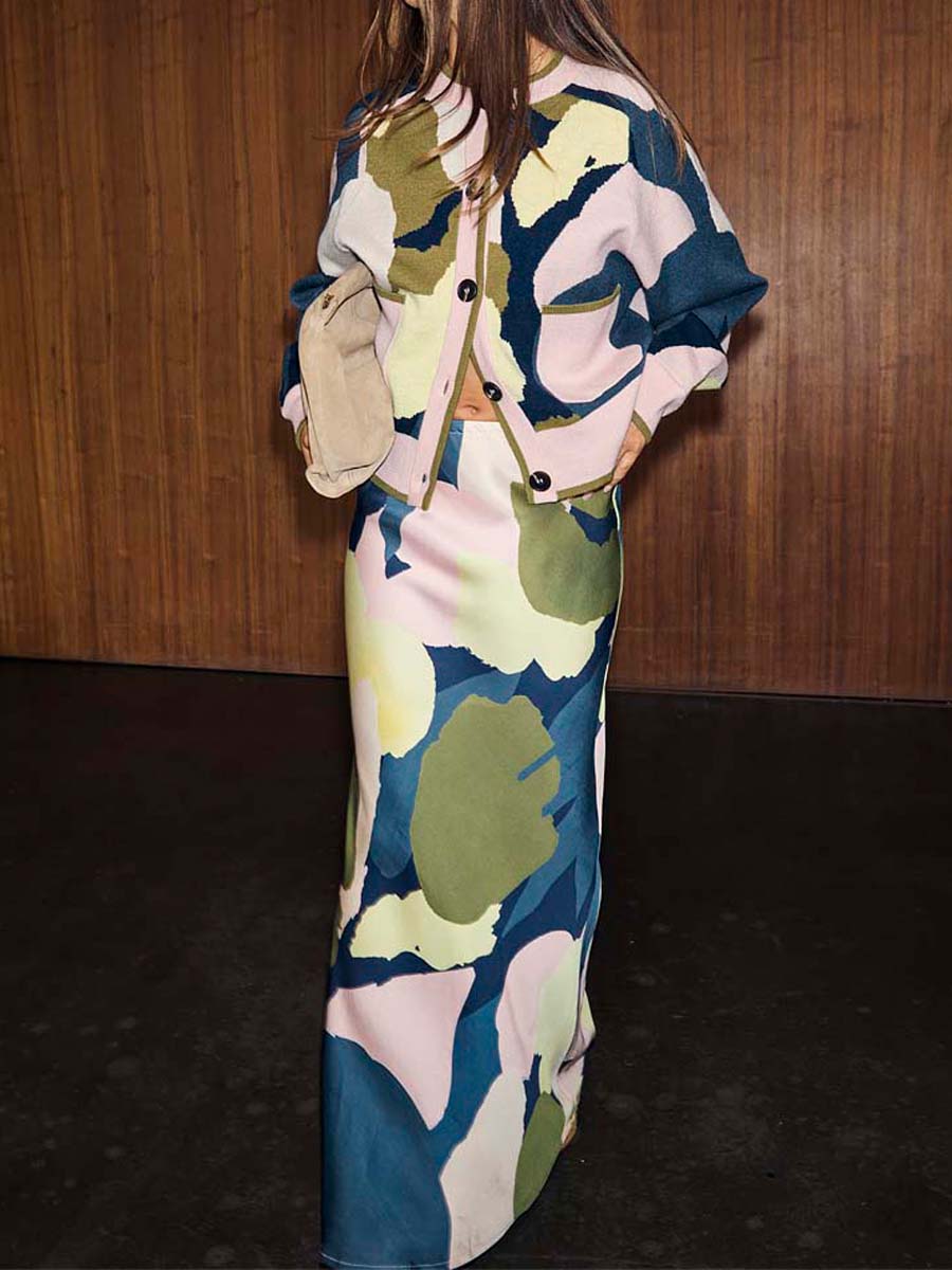 Detachable Collar Printed Two Pieces Dress