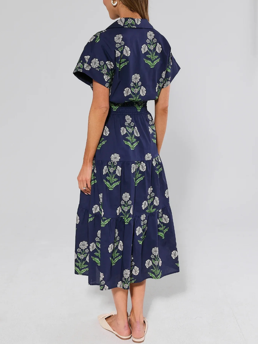 Navy Floral Print Midi Dress