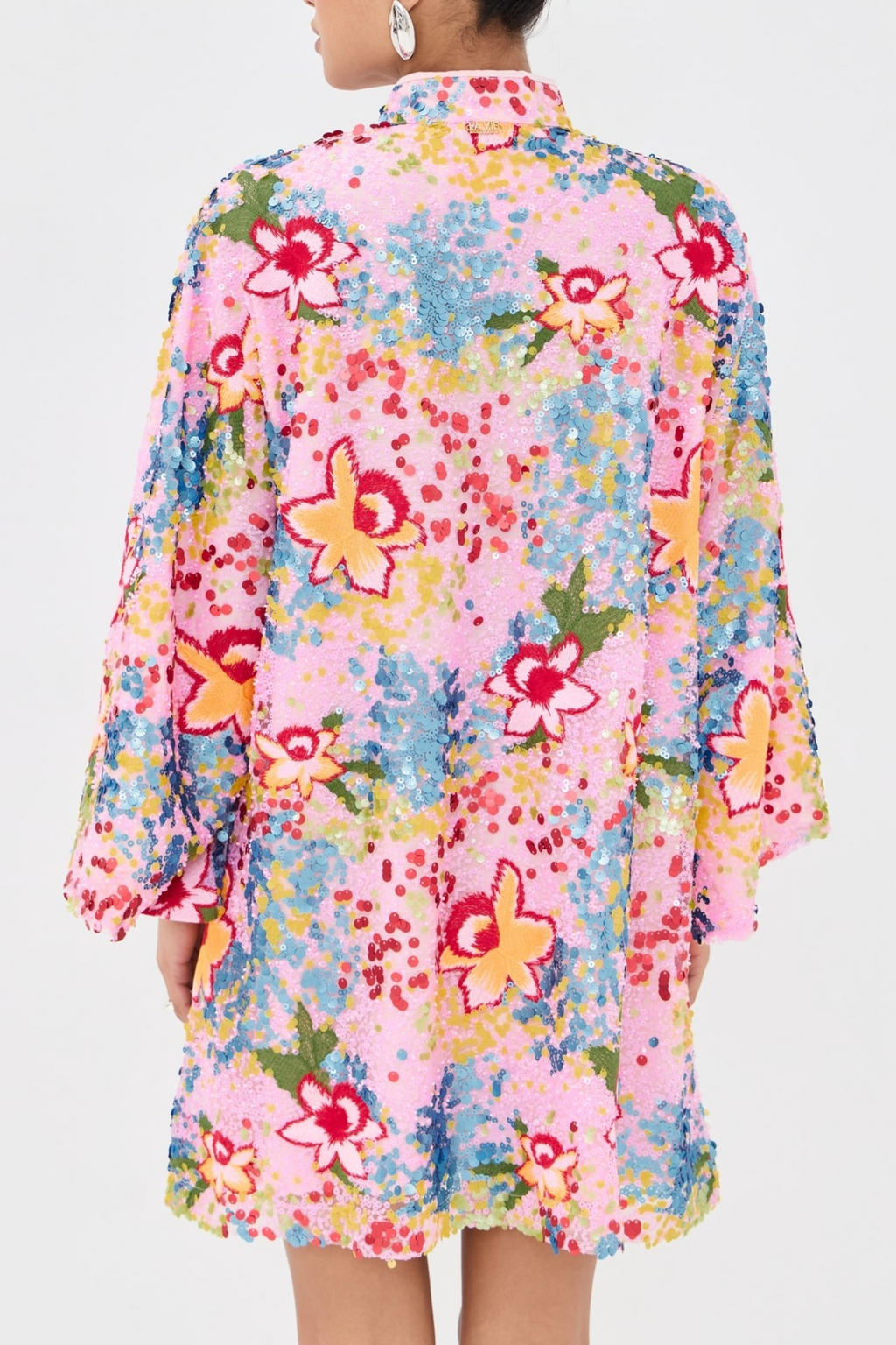 Pink Multi Sequin Mini Caftan Dres