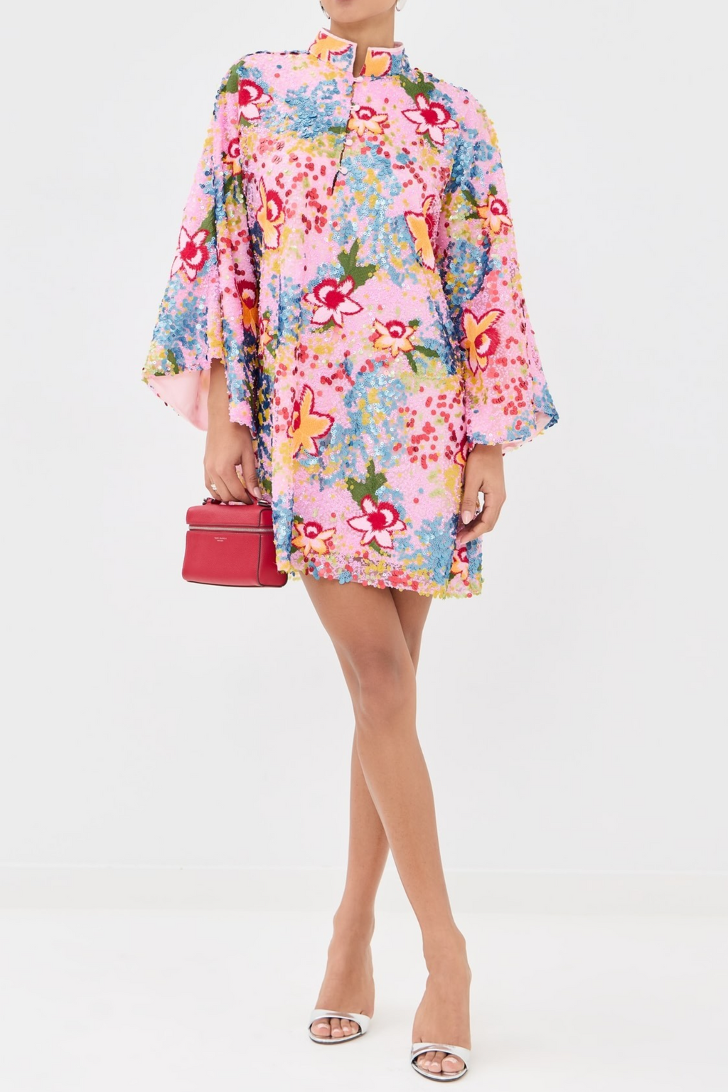 Pink Multi Sequin Mini Caftan Dres