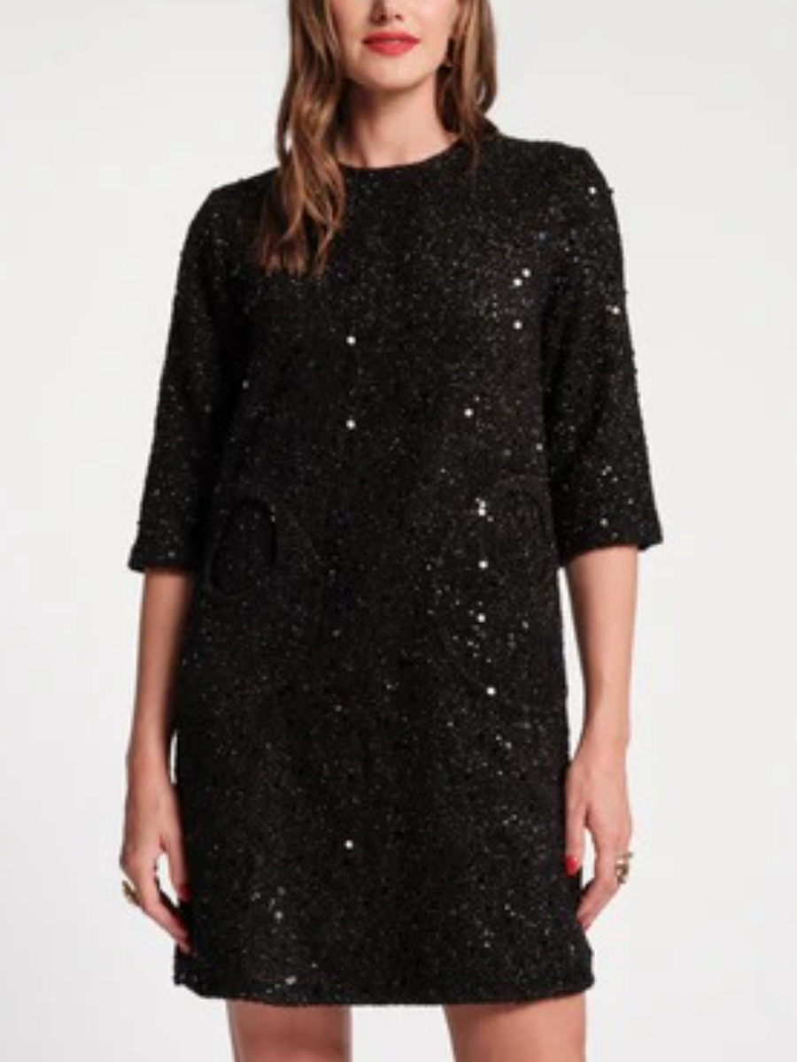 Shimmering Metallic Tweed Mod Dress