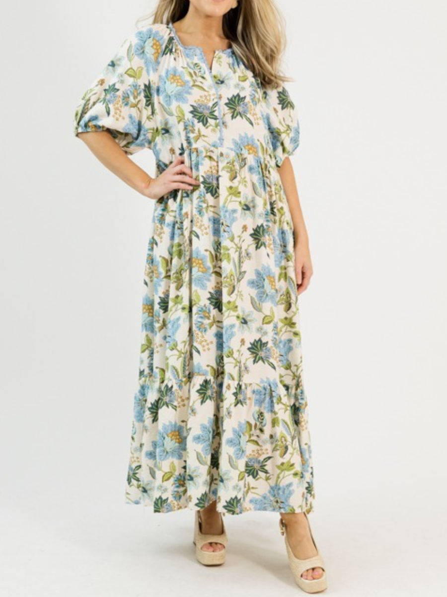 Comfy Blue Floral Frenzy Maxi Dress