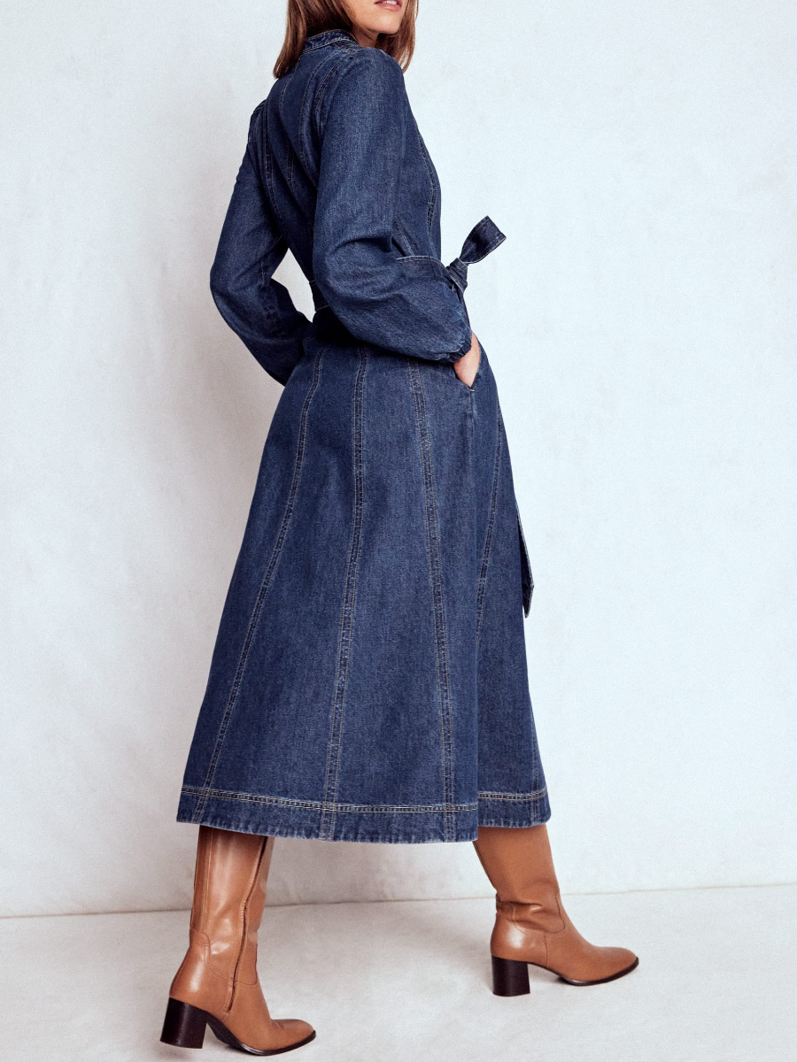 Belted Denim Midi Dress