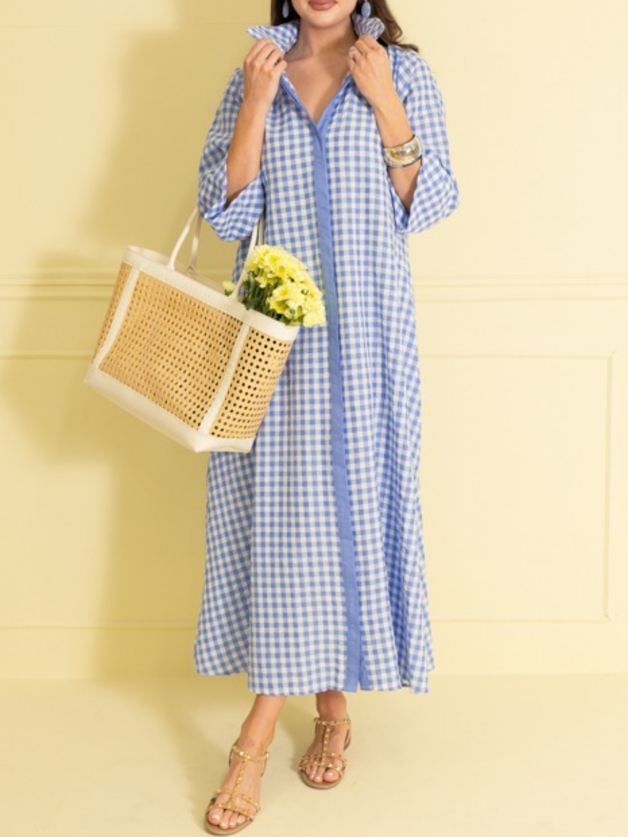Multicolor Gingham Collared Maxi Dress