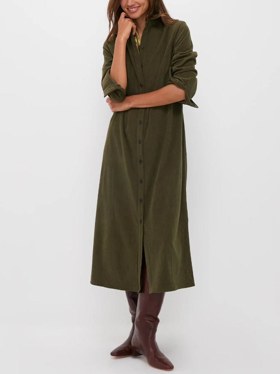 Olive Wide Wale Corduroy Tara Shirt Dress
