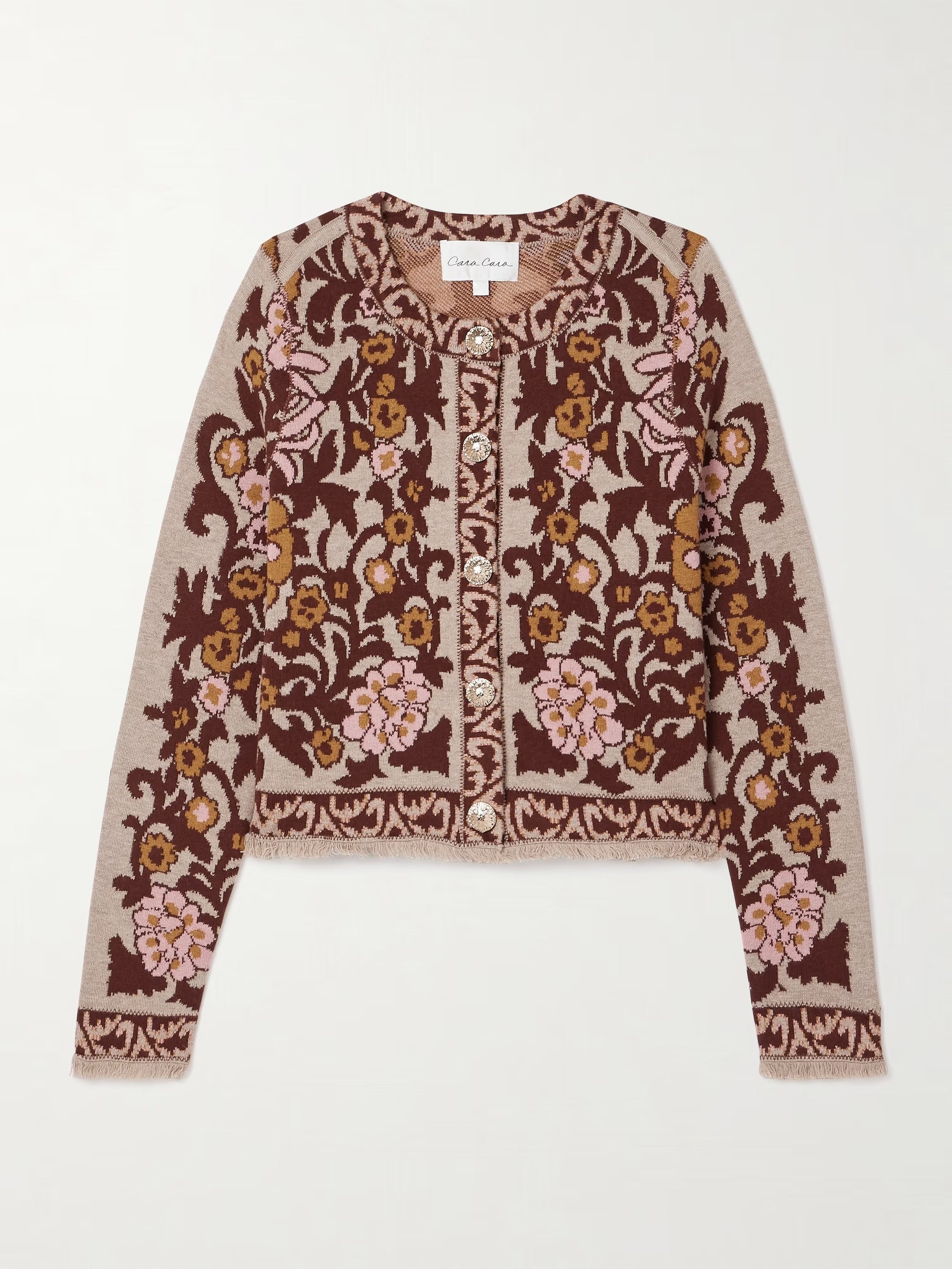 Livi Frayed Wool And Cotton-blend Jacquard-knit Cardigan